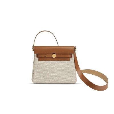 HERMES HERBAG MINI CANVAS AND COWHIDE CROSSBODY BAG H085414CCAA (20*17*7cm)